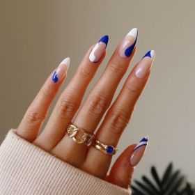 24Pcs Fake Nails With Glue Full Cover Nail Tips Press On Med Nails DIY Manicure Oval False Nails Almond Artificial