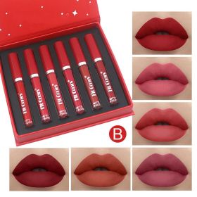 Matte Non Stick Cup 6 Lips Gift Box Set Matte Velvet Liquid Lipstick (Option: B suit-6PCS)
