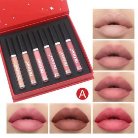 Matte Non Stick Cup 6 Lips Gift Box Set Matte Velvet Liquid Lipstick (Option: A suit-6PCS)